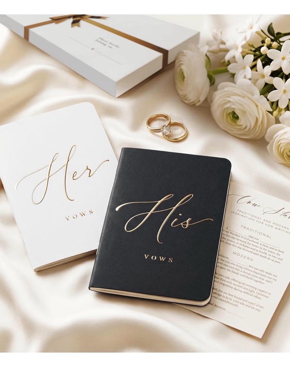 Wedding Vow Book for Her & Him, Soft Touch, Gold Foil, 28 Lined Pages